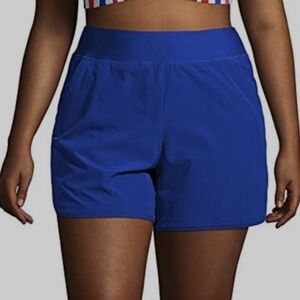 Lands End 5" Quick Dry Swim Shorts with Panty Royal Blue Pockets Women's Size 16